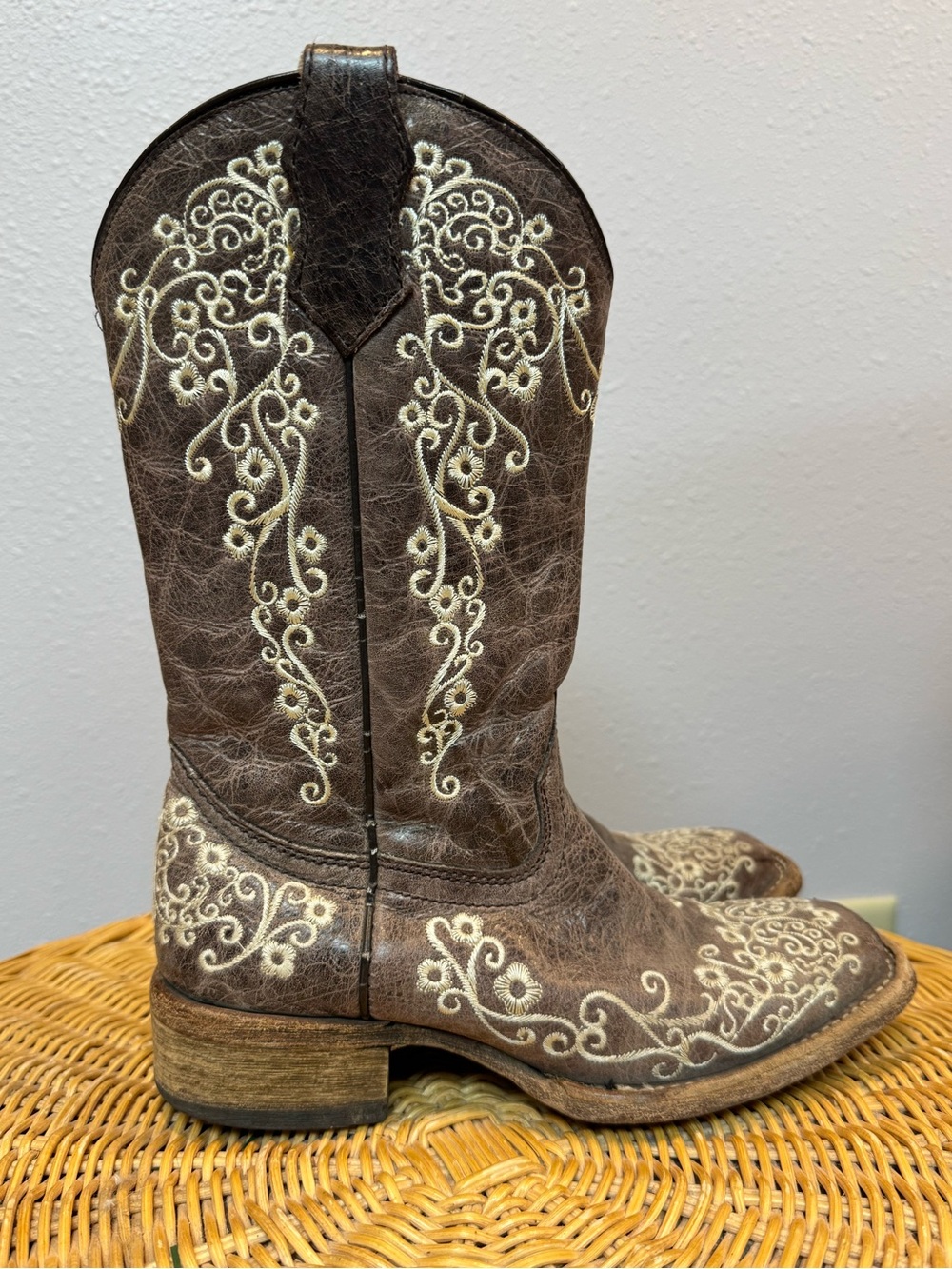 Corral Teen Brown Embroidered Leather Western Cowboy Boots